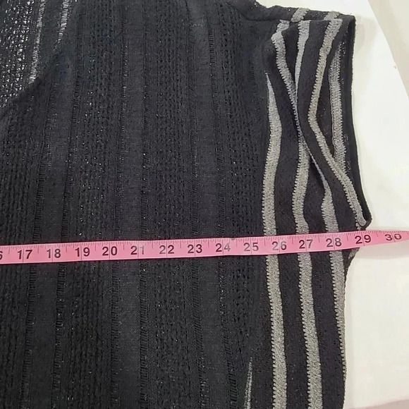 Sanctuary Small V-Neck Oversize Short Sleeve Open Knit Top Black Gray Stripe - Picture 5 of 8
